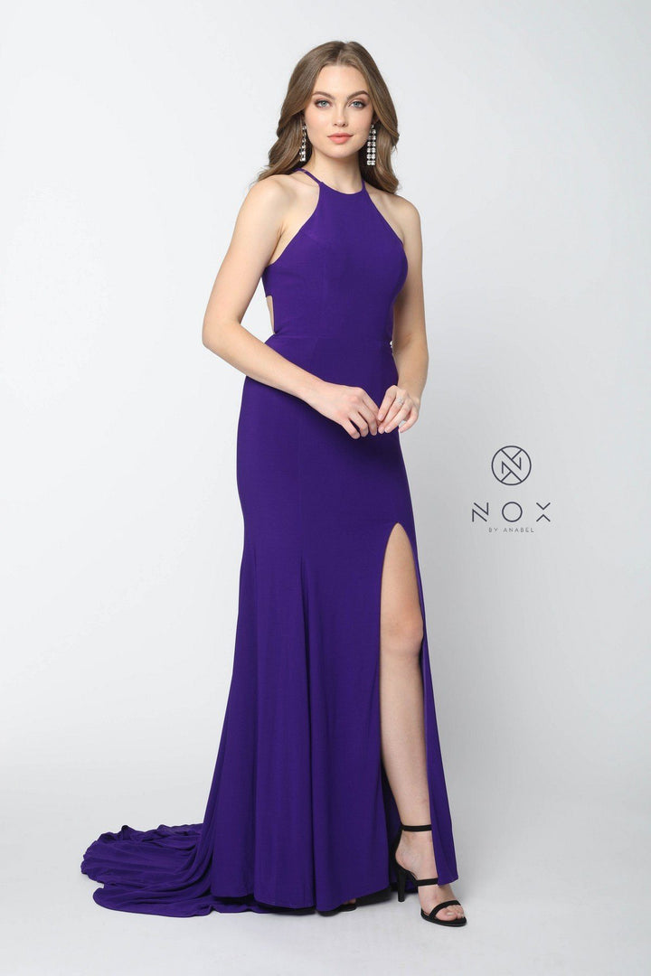 Racerback Long Jersey Dress with Slit by Nox Anabel Q131