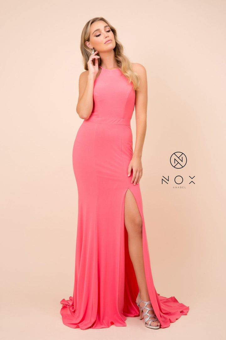 Racerback Long Jersey Dress with Slit by Nox Anabel Q131