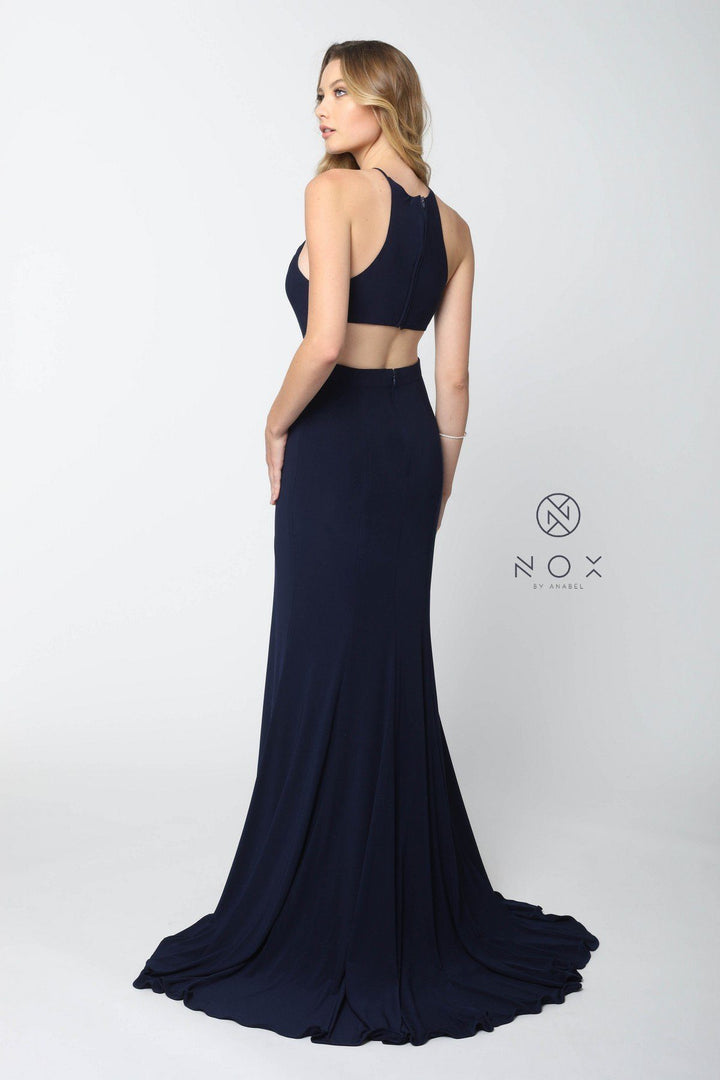 Racerback Long Jersey Dress with Slit by Nox Anabel Q131