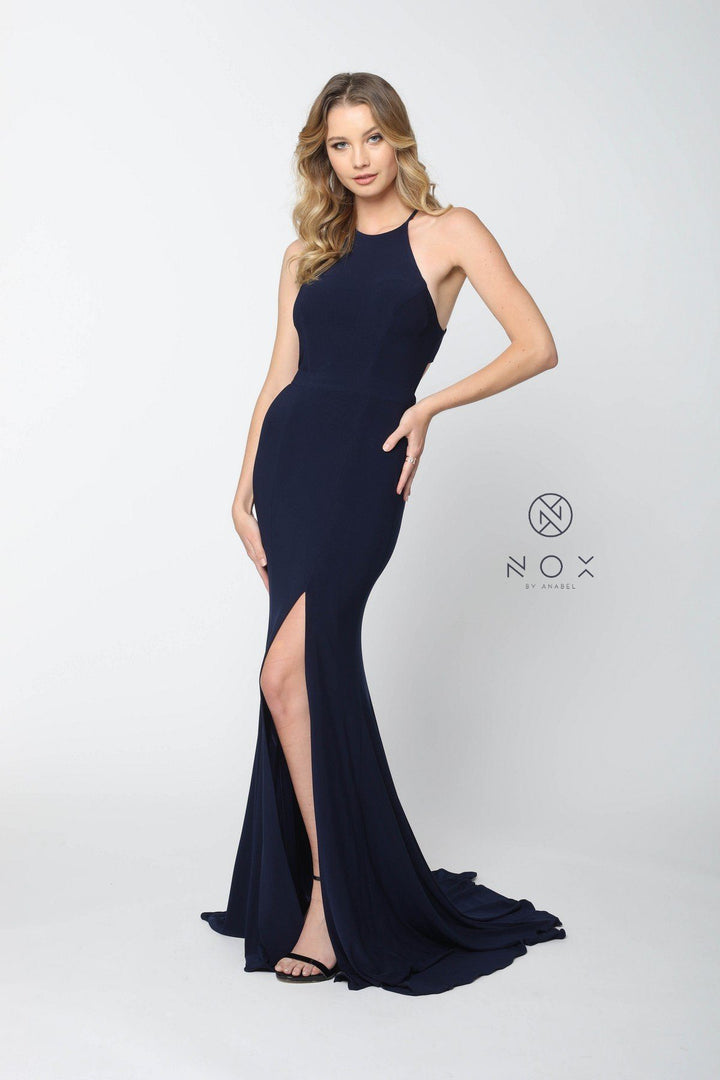 Racerback Long Jersey Dress with Slit by Nox Anabel Q131