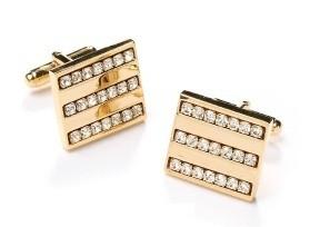 Rectangle Gold Cufflinks with Clear Crystals-Men's Cufflinks-ABC Fashion