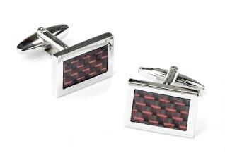Rectangle Silver Cufflinks with Black and Red Checkers-Men's Cufflinks-ABC Fashion
