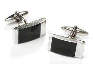 Rectangle Silver Cufflinks with Black Slate-Men's Cufflinks-ABC Fashion