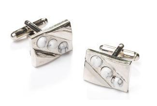Rectangle Silver Cufflinks with Clear Crystals-Men's Cufflinks-ABC Fashion