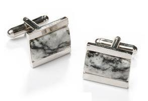 Rectangle Silver Cufflinks with Gray Marble-Men's Cufflinks-ABC Fashion