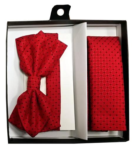 Red Geometric Dots Bow Tie with Pocket Square (Pointed Tip)-Men's Bow Ties-ABC Fashion