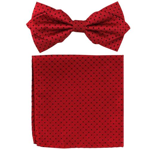 Red Geometric Dots Bow Tie with Pocket Square (Pointed Tip)-Men's Bow Ties-ABC Fashion