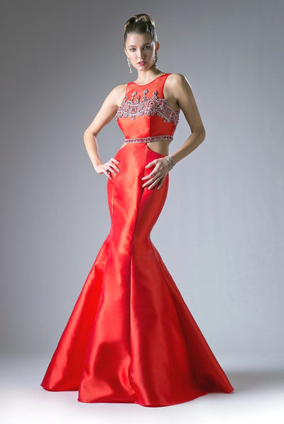 Red Open Back Trumpet Dress by Cinderella Divine 84071-Long Formal Dresses-ABC Fashion