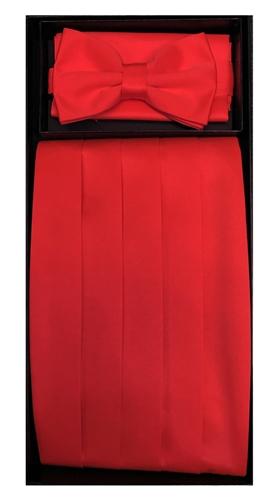 Red Poly Satin Cummerbund, Bow Tie, and Hanky Set-Men's Cummerbund-ABC Fashion