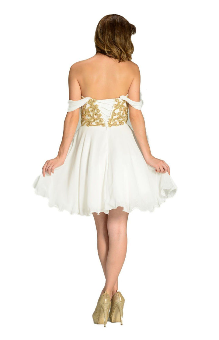 Red Short Appliqued Off the Shoulder Dress by Poly USA-Short Cocktail Dresses-ABC Fashion
