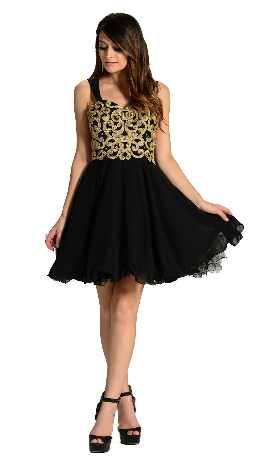 Red Short Appliqued Off the Shoulder Dress by Poly USA-Short Cocktail Dresses-ABC Fashion