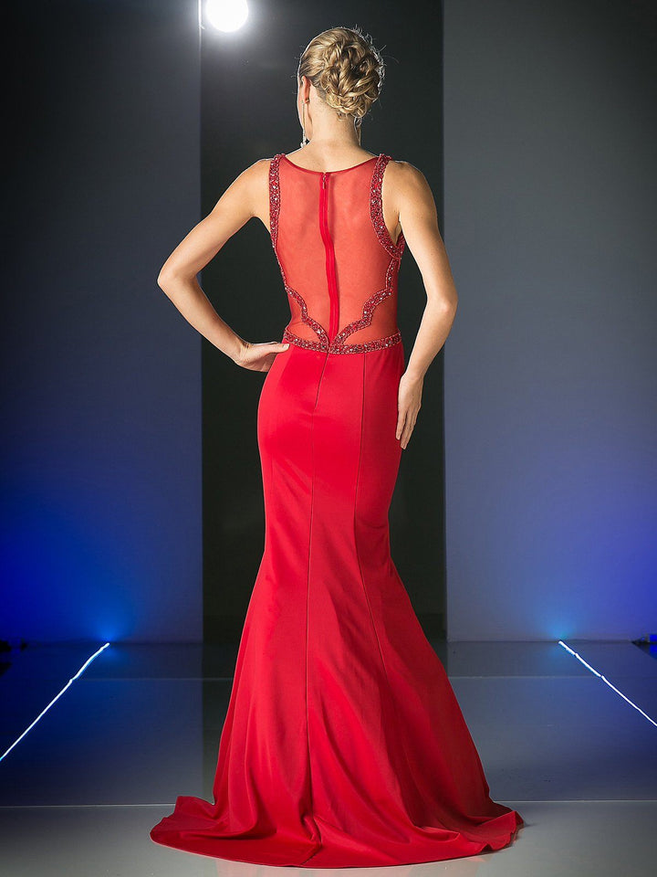 Red Trumpet Gown with Sequin Trim by Cinderella Divine CD495-Long Formal Dresses-ABC Fashion