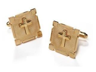 Religious Gold Cufflinks with Cross-Men's Cufflinks-ABC Fashion