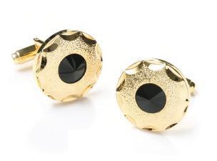 Round Gold Cufflinks with Black Crystal-Men's Cufflinks-ABC Fashion