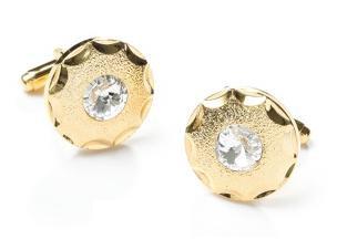 Round Gold Cufflinks with Clear Crystal-Men's Cufflinks-ABC Fashion