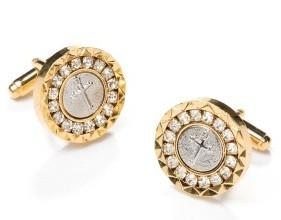 Round Gold Cufflinks with Cross and Crystals-Men's Cufflinks-ABC Fashion