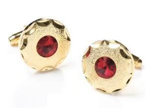 Round Gold Cufflinks with Red Crystal-Men's Cufflinks-ABC Fashion