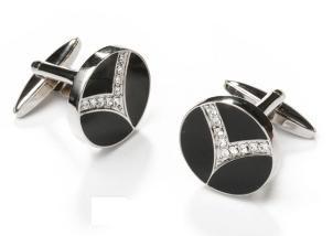 Round Silver and Black Cufflinks with Clear Crystals-Men's Cufflinks-ABC Fashion