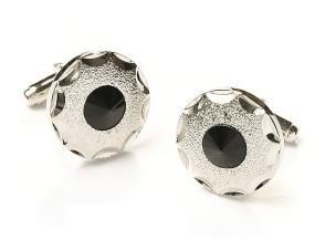 Round Silver Cufflinks with Black Crystal-Men's Cufflinks-ABC Fashion