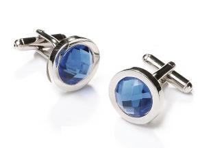 Round Silver Cufflinks with Blue Gem-Men's Cufflinks-ABC Fashion