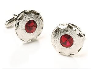 Round Silver Cufflinks with Red Crystal-Men's Cufflinks-ABC Fashion