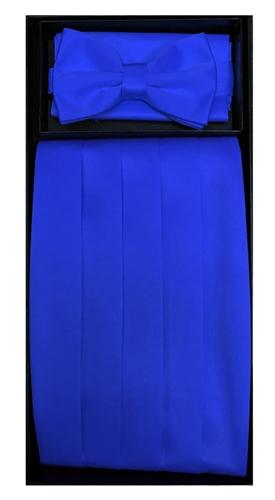 Royal Blue Poly Satin Cummerbund, Bow Tie, and Hanky Set-Men's Cummerbund-ABC Fashion