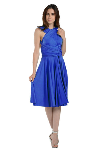 Royal Blue Short Convertible Jersey Dress by Poly USA-Short Cocktail Dresses-ABC Fashion
