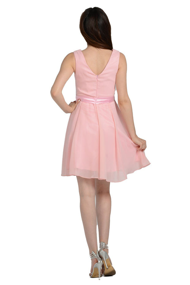 Royal Blue Short Knee Length Chiffon Dress by Poly USA-Short Cocktail Dresses-ABC Fashion
