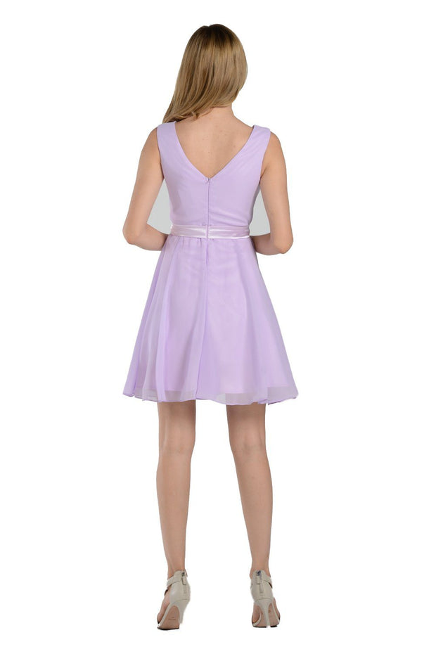 Royal Blue Short Knee Length Chiffon Dress by Poly USA-Short Cocktail Dresses-ABC Fashion