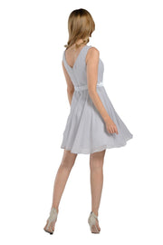 Royal Blue Short Knee Length Chiffon Dress by Poly USA-Short Cocktail Dresses-ABC Fashion