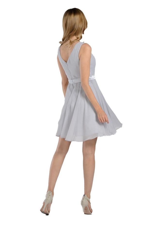 Royal Blue Short Knee Length Chiffon Dress by Poly USA-Short Cocktail Dresses-ABC Fashion