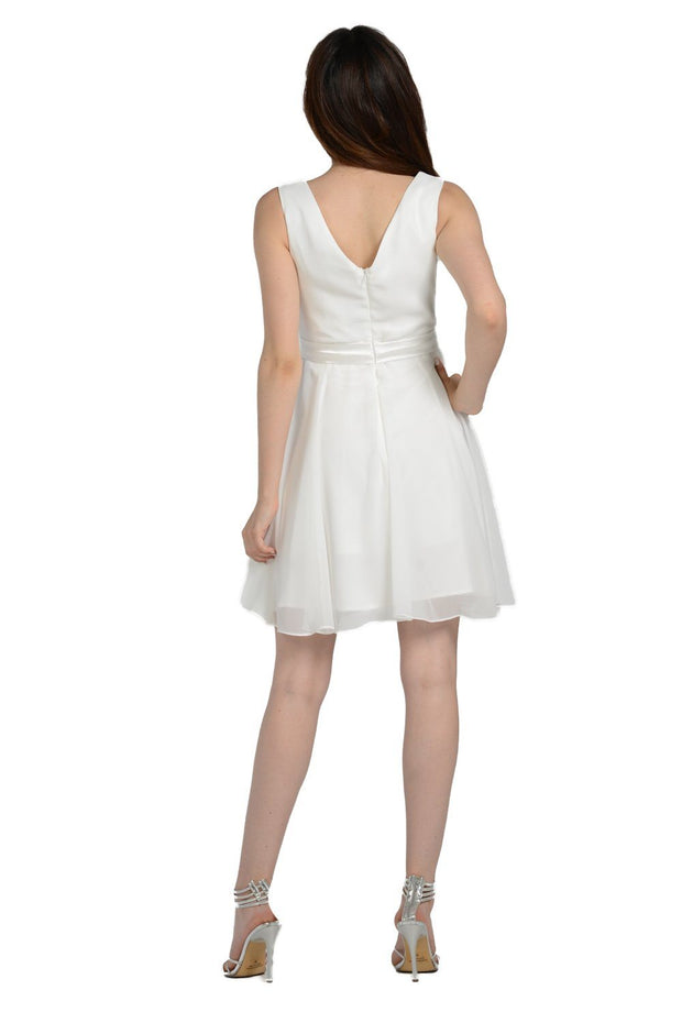 Royal Blue Short Knee Length Chiffon Dress by Poly USA-Short Cocktail Dresses-ABC Fashion