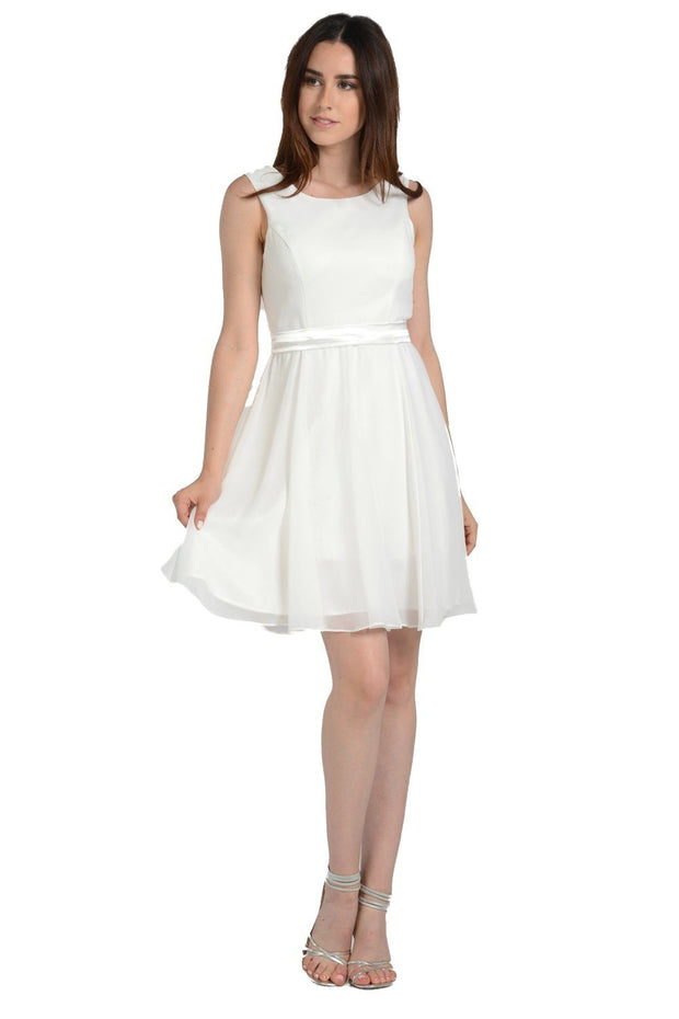 Royal Blue Short Knee Length Chiffon Dress by Poly USA-Short Cocktail Dresses-ABC Fashion