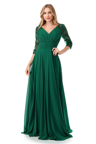 Ruched Applique 3/4 Sleeve A-line Gown by Coya M2733F