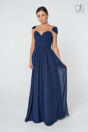 Ruched Long A-line Cold Shoulder Dress by Elizabeth K GL2824-Long Formal Dresses-ABC Fashion