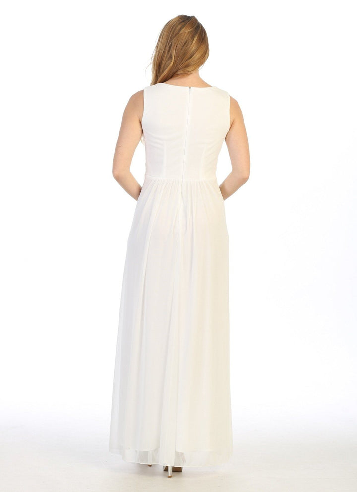 Ruched Long A-line Sleeveless Chiffon Dress by Celavie 6474