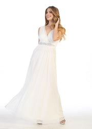 Ruched Long A-line Sleeveless Chiffon Dress by Celavie 6474