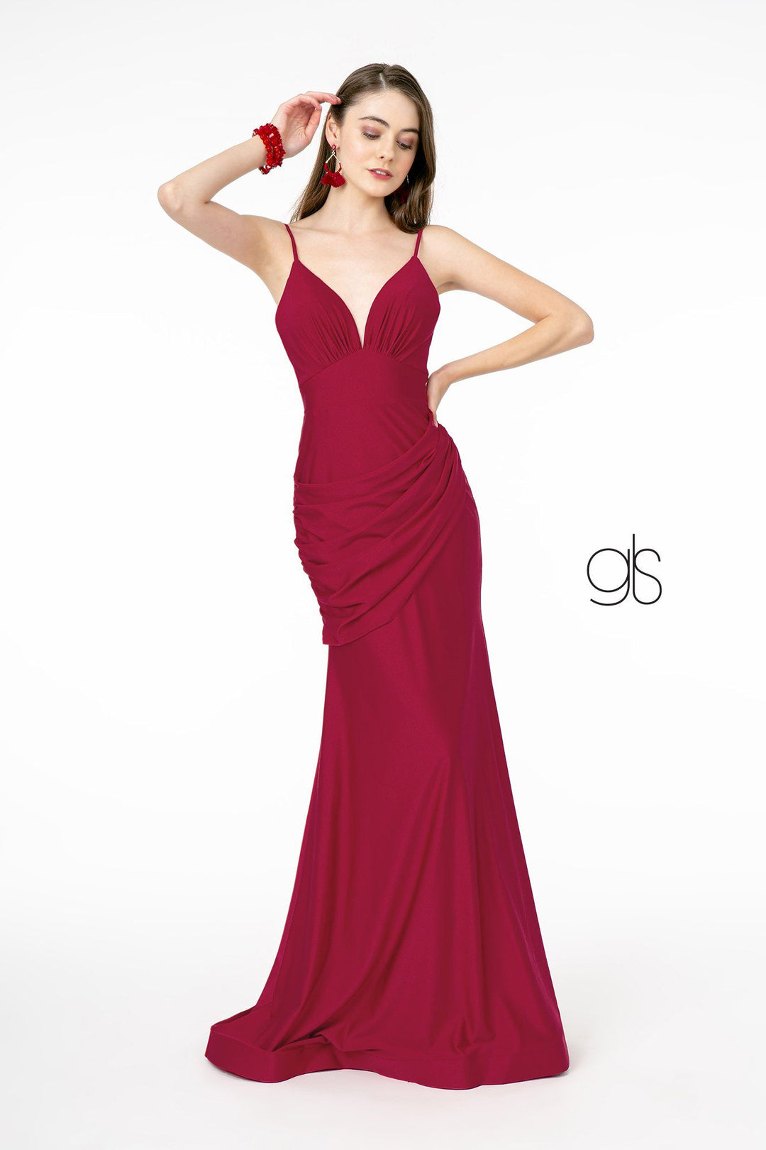 Ruched Long Fitted Sleeveless Dress by Elizabeth K GL1815