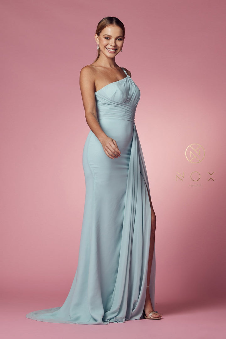 Ruched Long One Shoulder Dress by Nox Anabel E1005