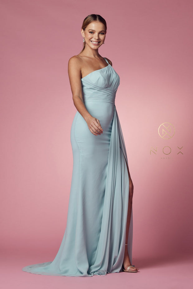 Ruched Long One Shoulder Dress by Nox Anabel E1005