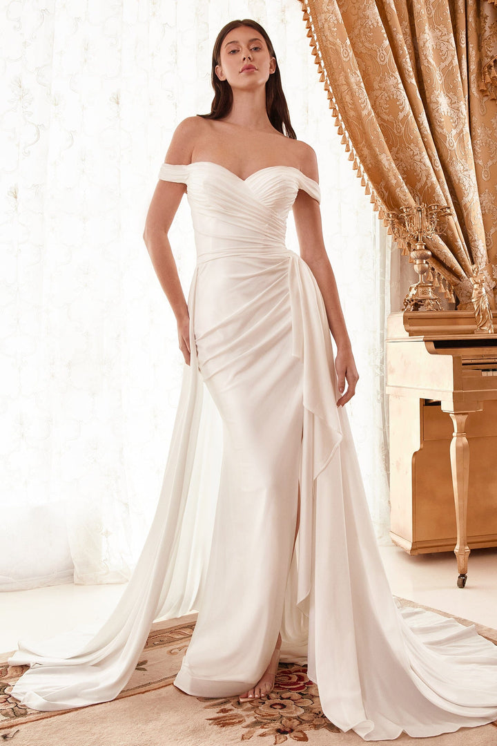 Ruched Off Shoulder Bridal Overskirt Gown by Ladivine WN315