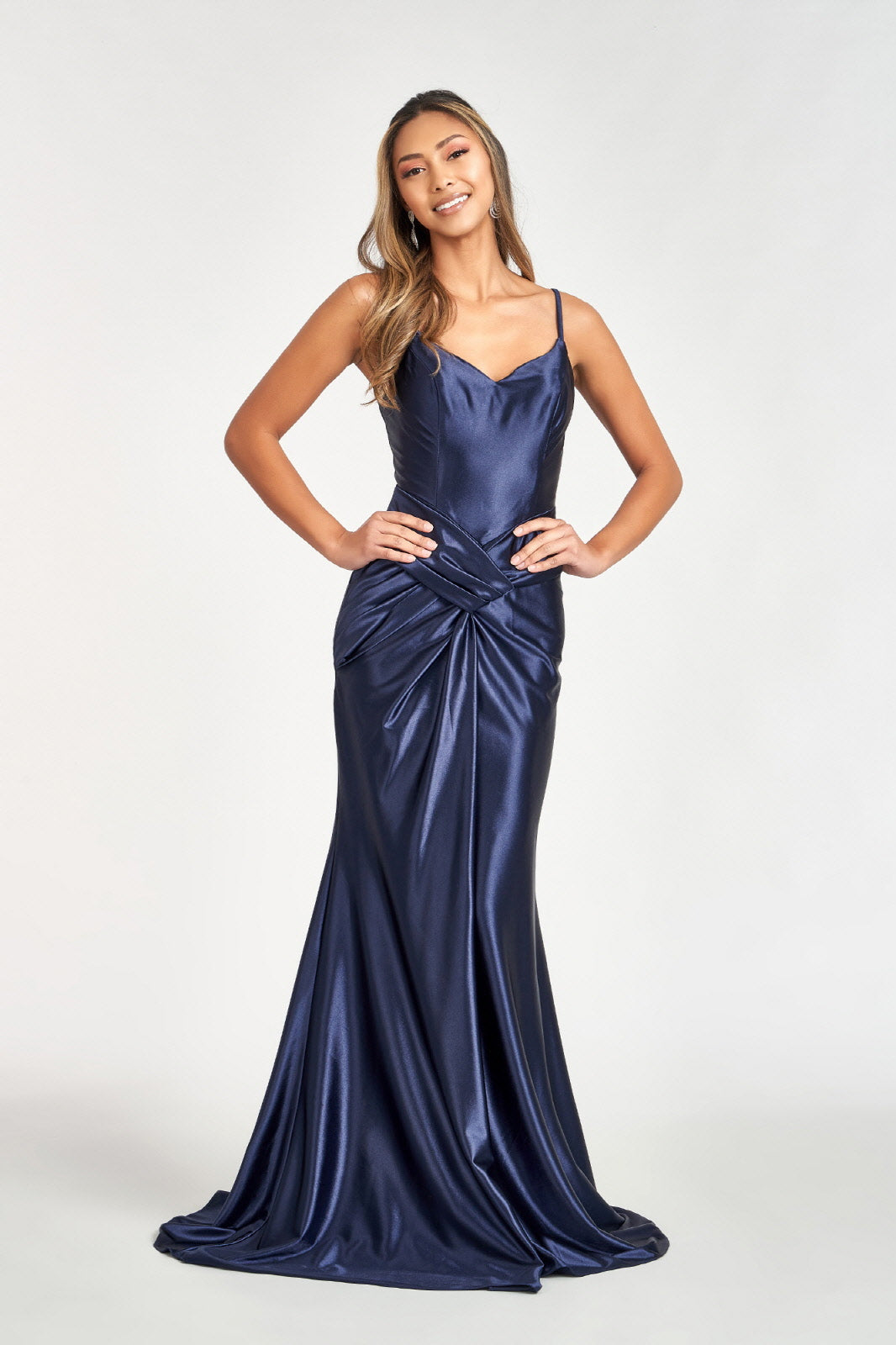 ruched satin dress Ruched Satin Mermaid Dress by Elizabeth K GL3044 M / Navy