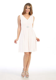 Ruched Short Sleeveless Chiffon Dress by Celavie 6473