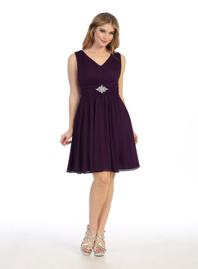 Ruched Short Sleeveless Chiffon Dress by Celavie 6473