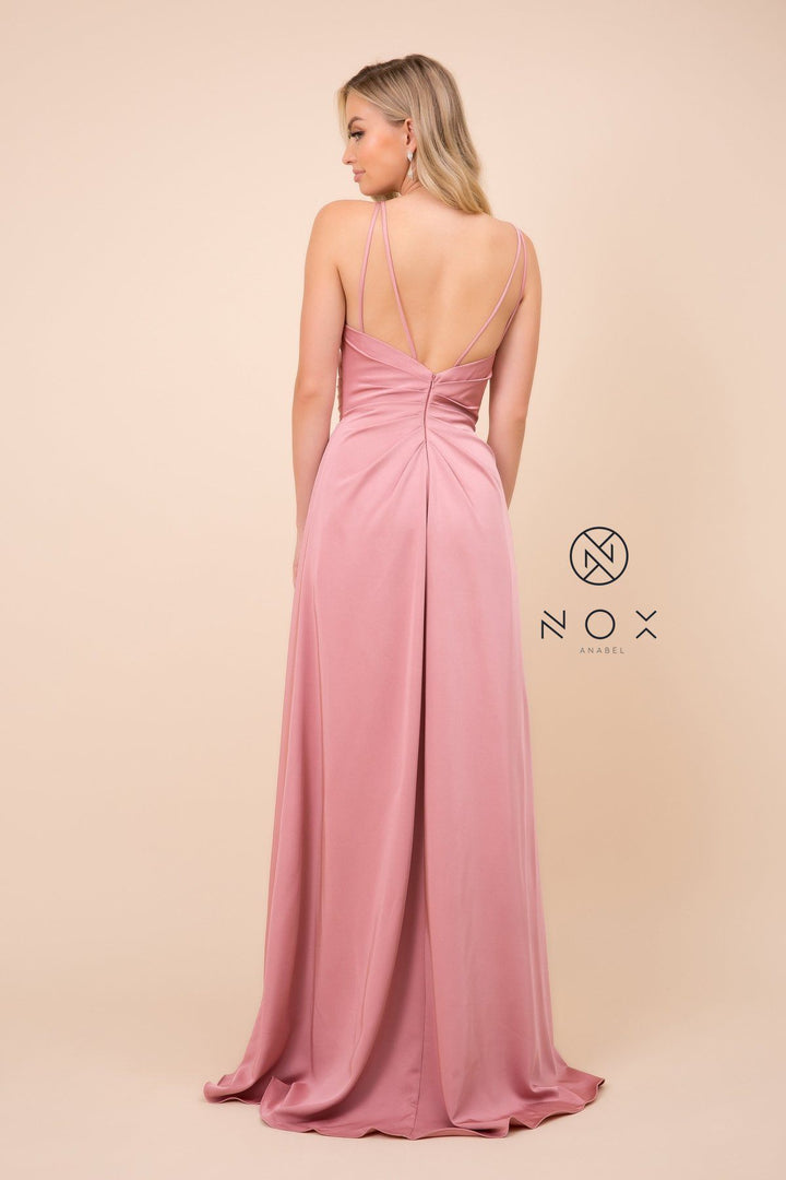 Ruched V-Neck Long Evening Gown by Nox Anabel 8347