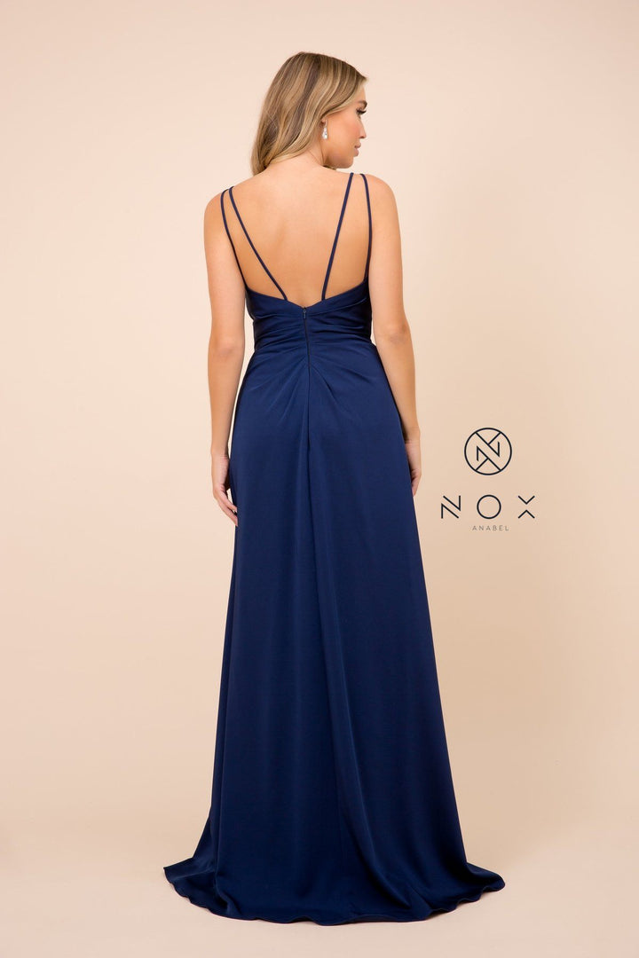 Ruched V-Neck Long Evening Gown by Nox Anabel 8347