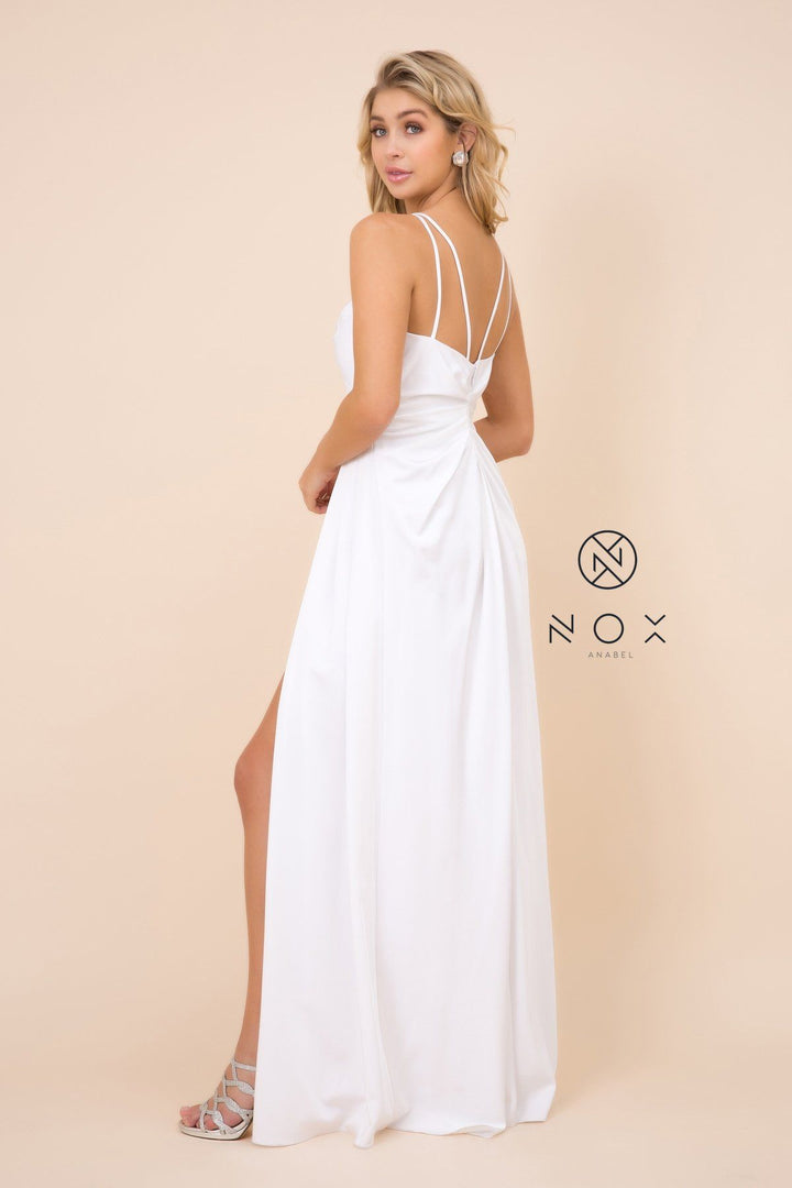 Ruched V-Neck Long Evening Gown by Nox Anabel 8347