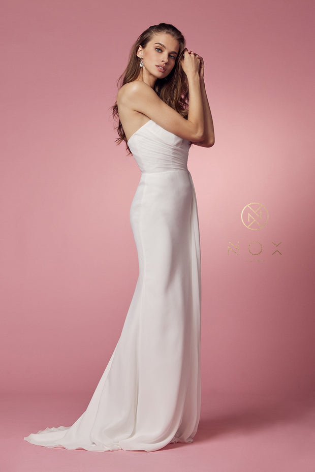 Ruched White One Shoulder Gown by Nox Anabel E1005W