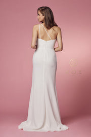 Ruched White One Shoulder Gown by Nox Anabel E1005W