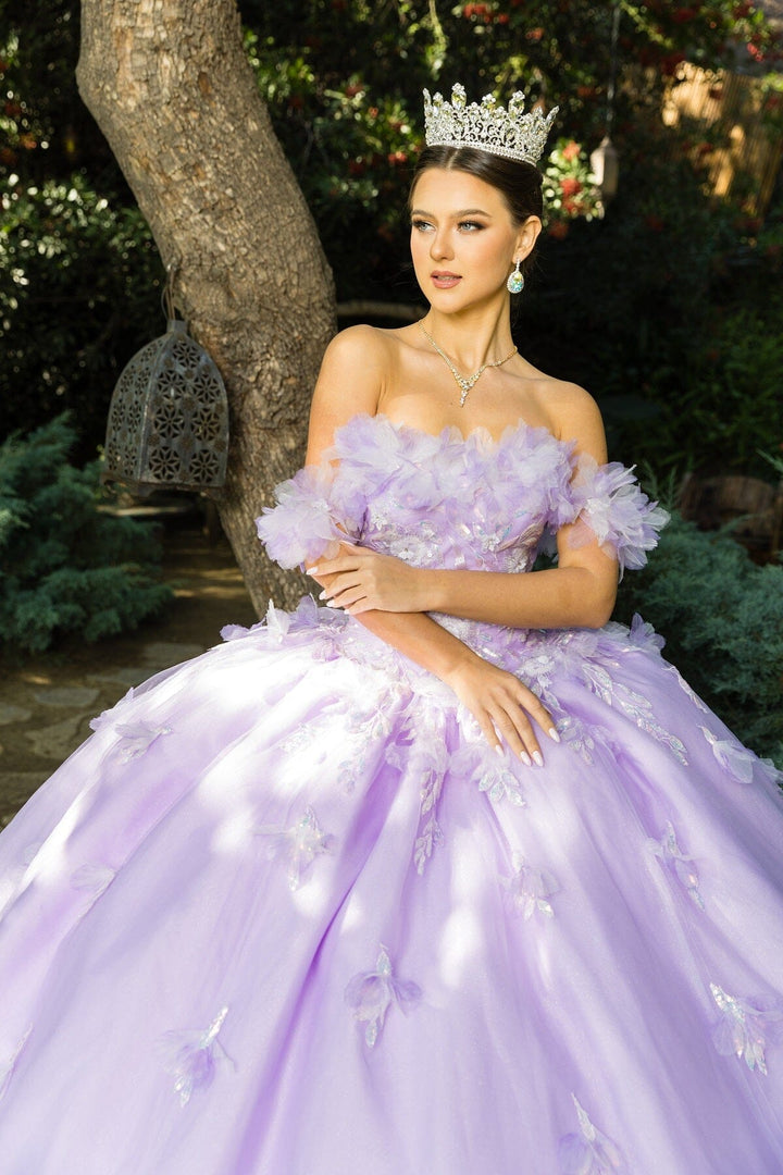 Ruffled Bodice Off Shoulder Ball Gown by Cinderella Couture 8065J